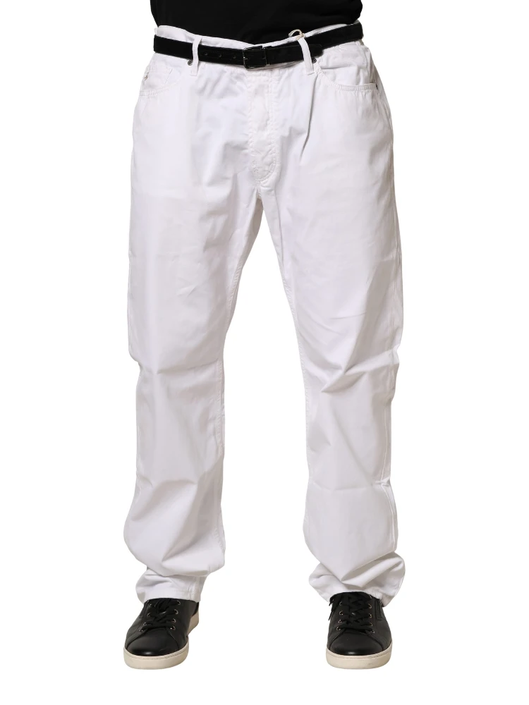 White Cotton Stretch Straight Casual Men Denim Trouser Jeans