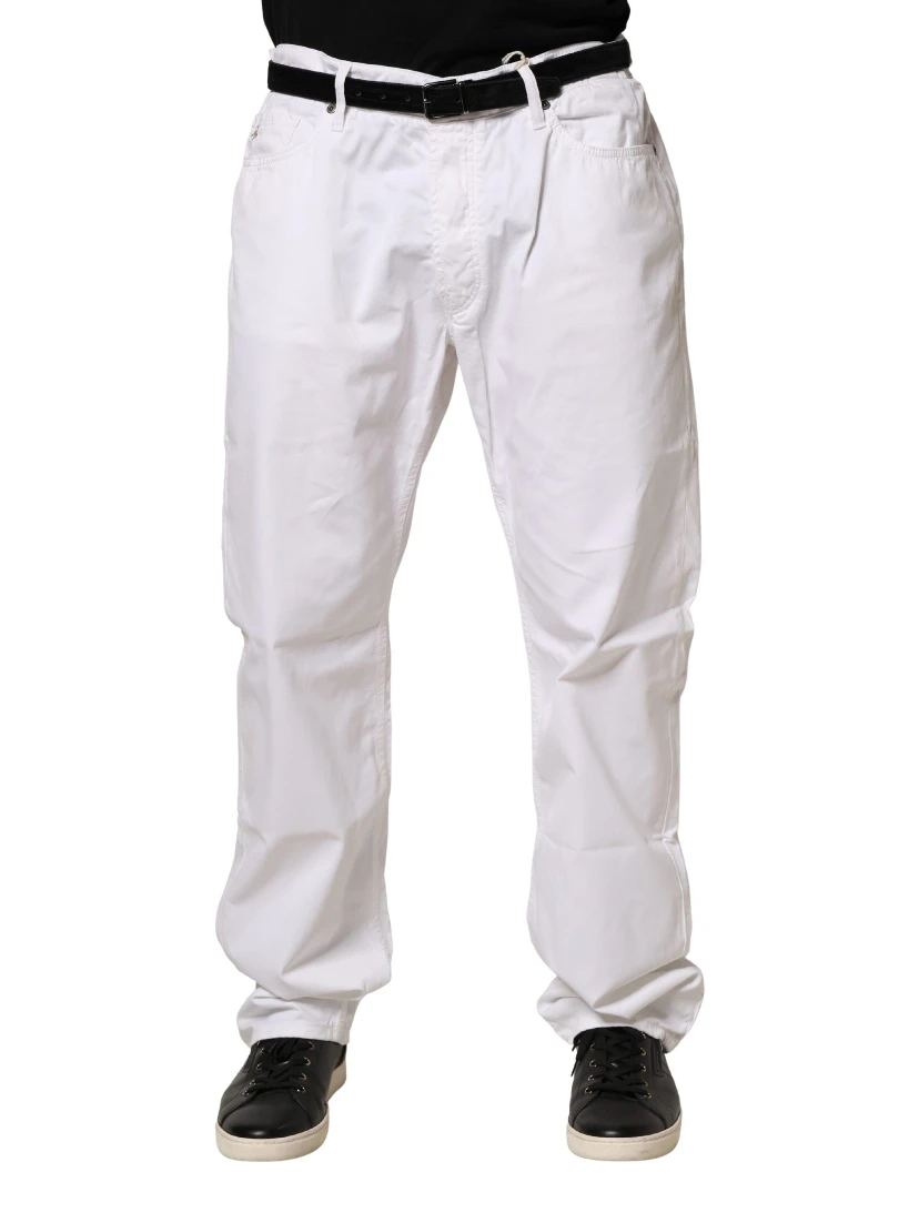 White Cotton Stretch Straight Casual Men Denim Trouser Jeans