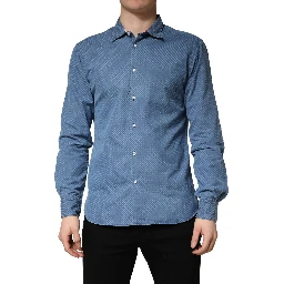 Blue Cotton Slim Fit Collared LongSleeve Casual Shirt