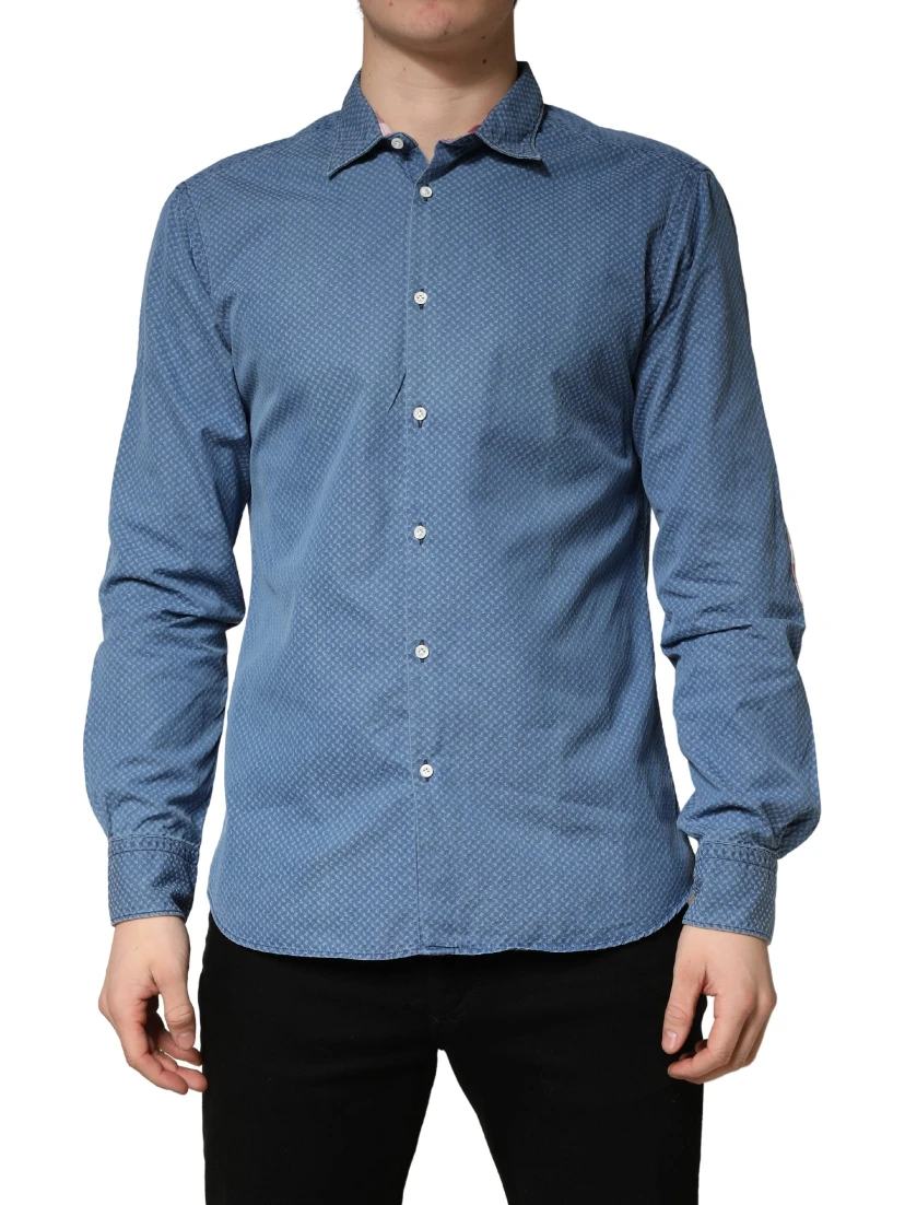 Blue Cotton Slim Fit Collared LongSleeve Casual Shirt