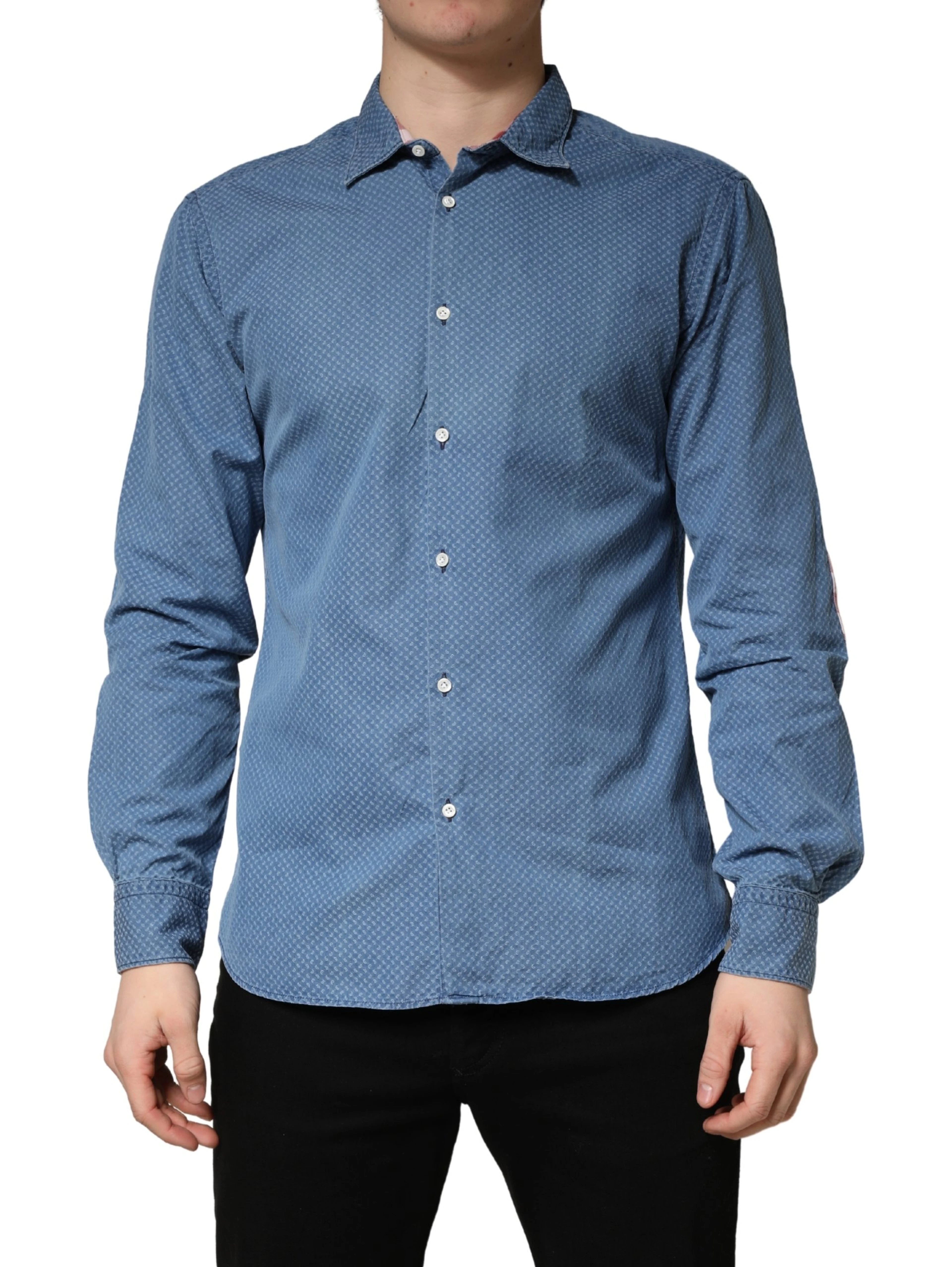 Blue Cotton Slim Fit Collared LongSleeve Casual Shirt
