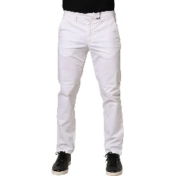 White Mid Waist Cotton Stretch Casual Men Trouser Pants