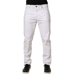 White Mid Waist Cotton Skinny Denim Men Trouser Jeans