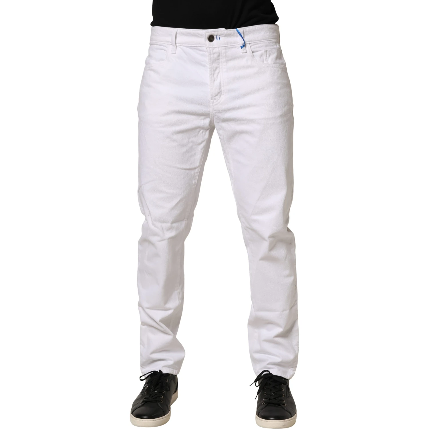 White Mid Waist Cotton Skinny Denim Men Trouser Jeans