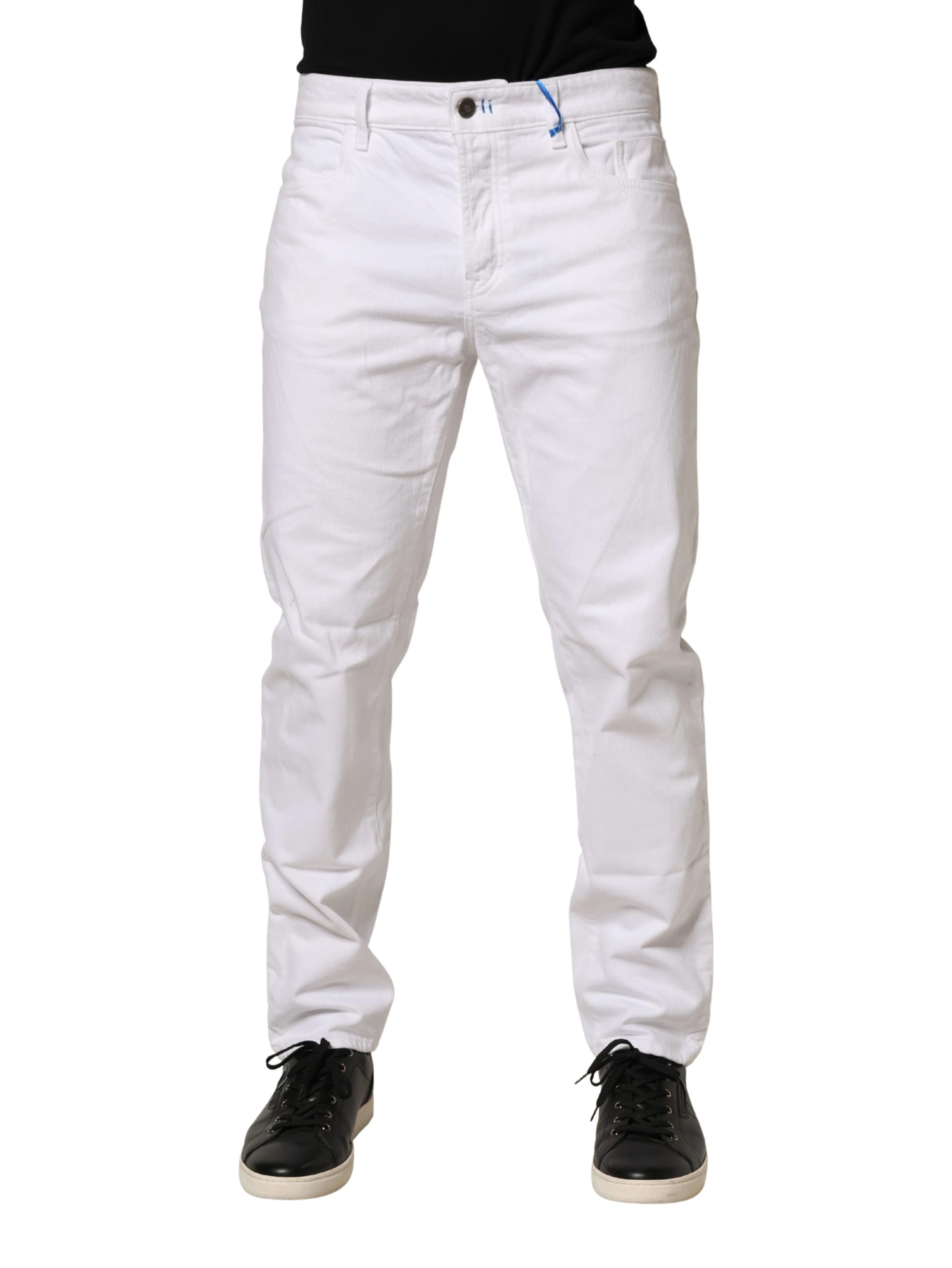 White Mid Waist Cotton Skinny Denim Men Trouser Jeans
