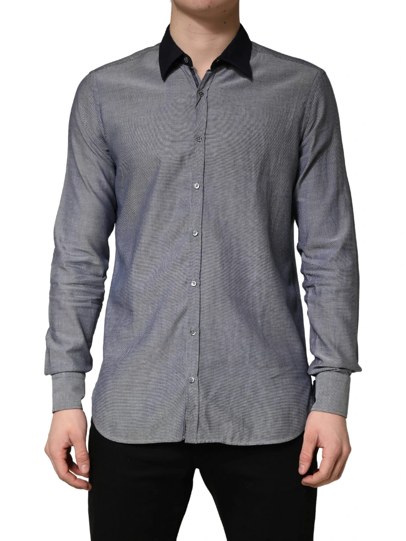 Dark Blue Cotton Long Sleeves Collared Dress Formal Shirt