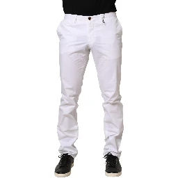 White Mid Waist Skinny Chino Casual Trouser Pants