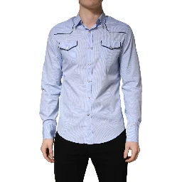 Light Blue Slim Fit Collared Long Sleeve Casual Shirt