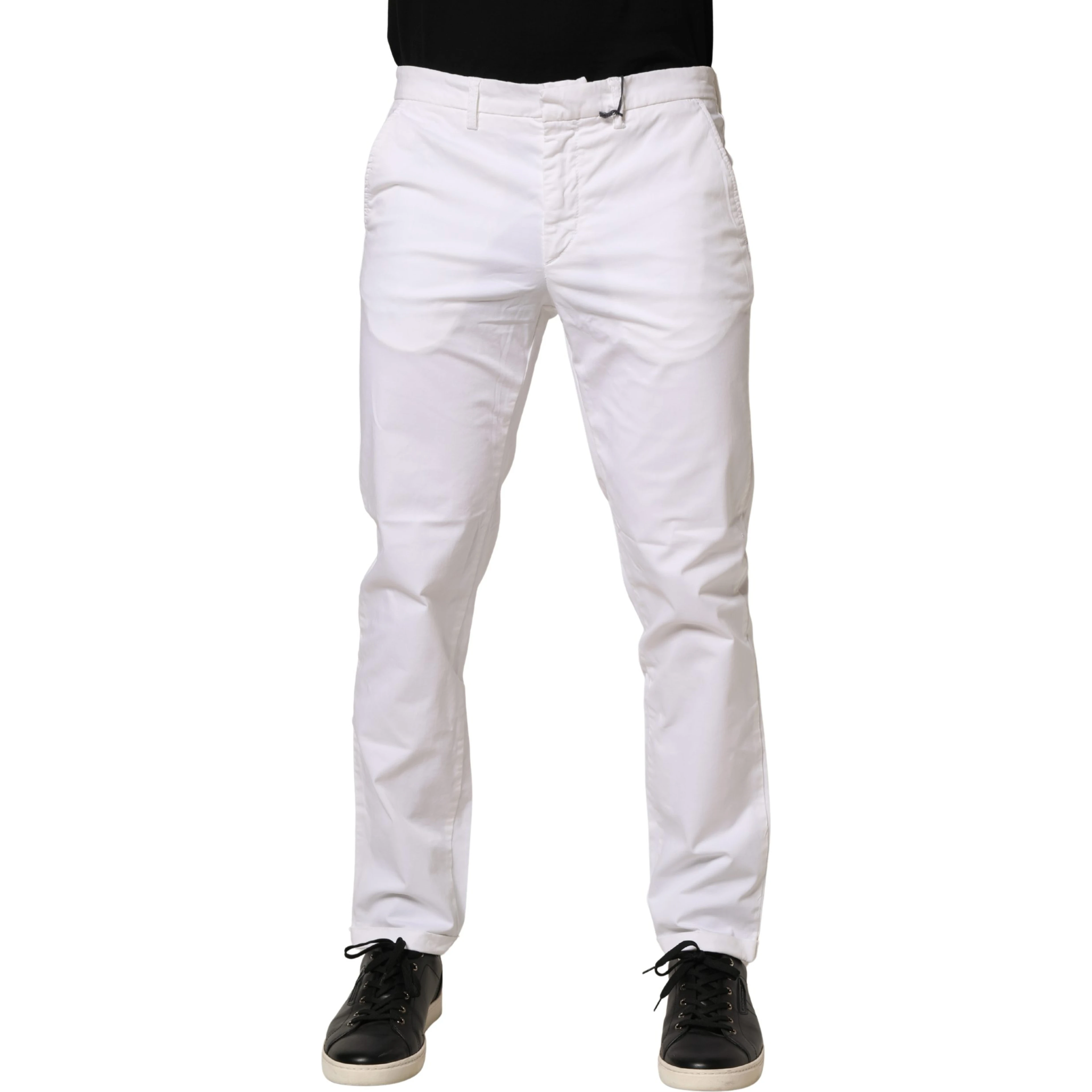 White Mid Waist Cotton Stretch Casual Men Trouser Pants