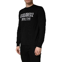 Black Logo Knitted Crew Neck Men Pullover Sweater