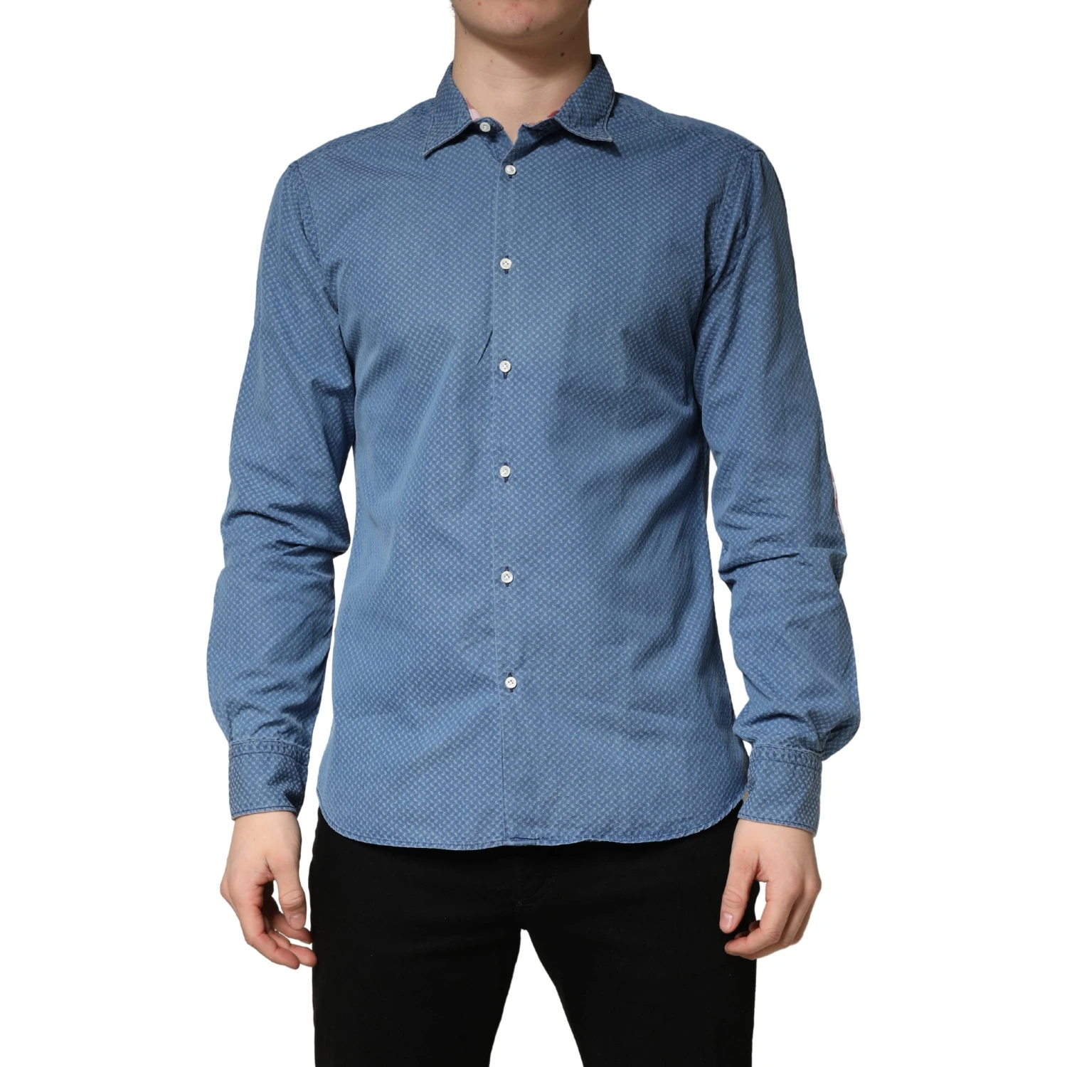 Blue Cotton Slim Fit Collared LongSleeve Casual Shirt