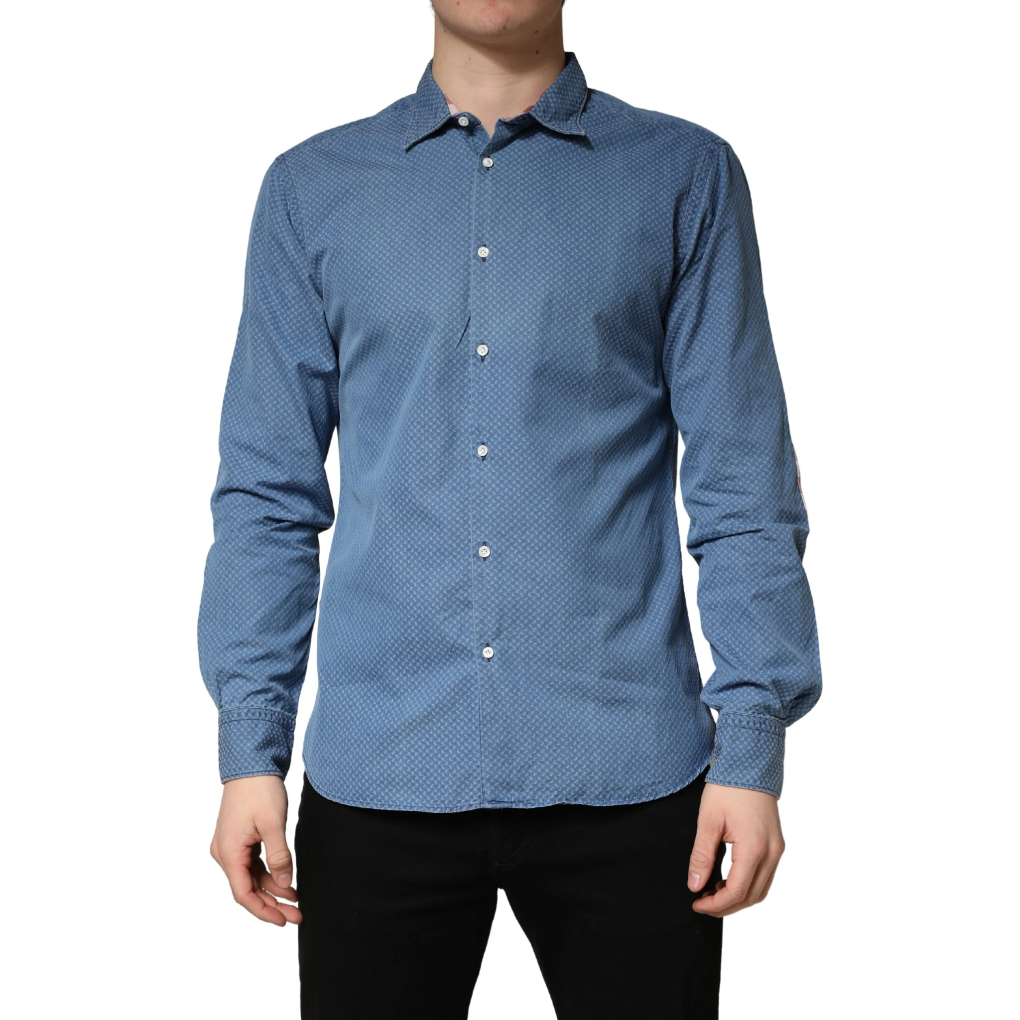 Blue Cotton Slim Fit Collared LongSleeve Casual Shirt