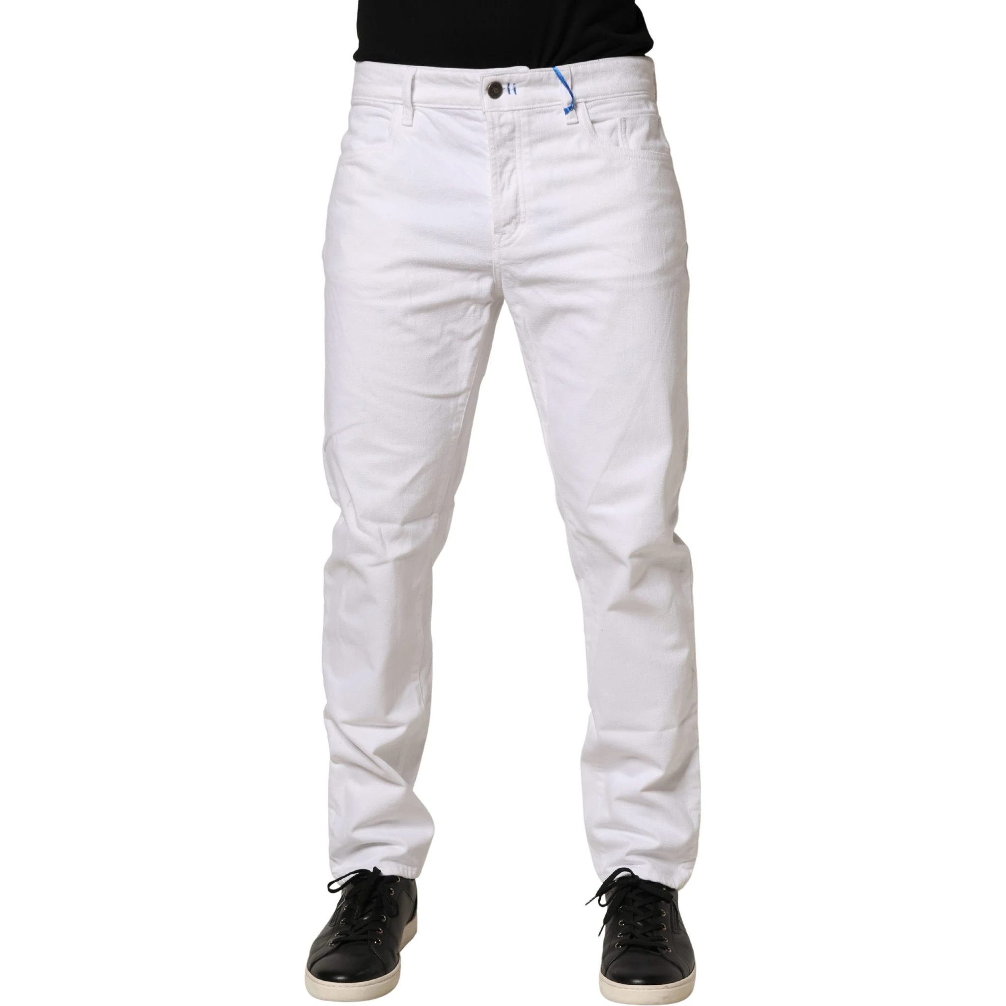 White Mid Waist Cotton Skinny Denim Men Trouser Jeans