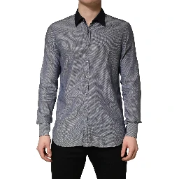 Dark Blue Cotton Long Sleeves Collared Dress Formal Shirt