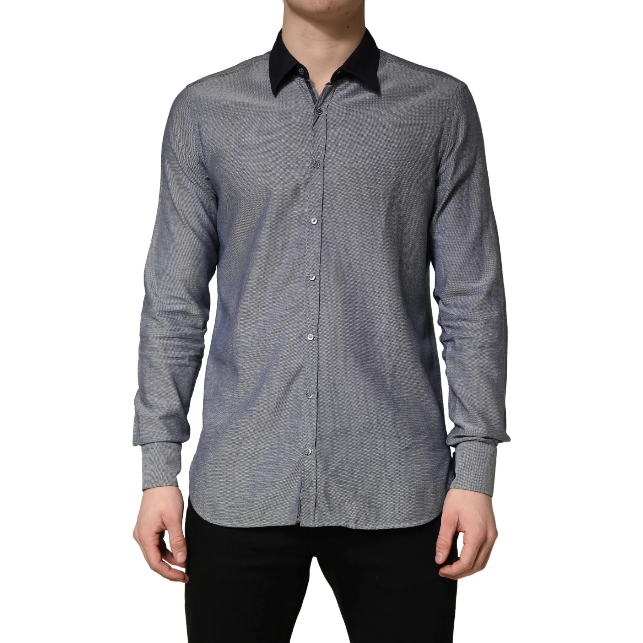 Dark Blue Cotton Long Sleeves Collared Dress Formal Shirt