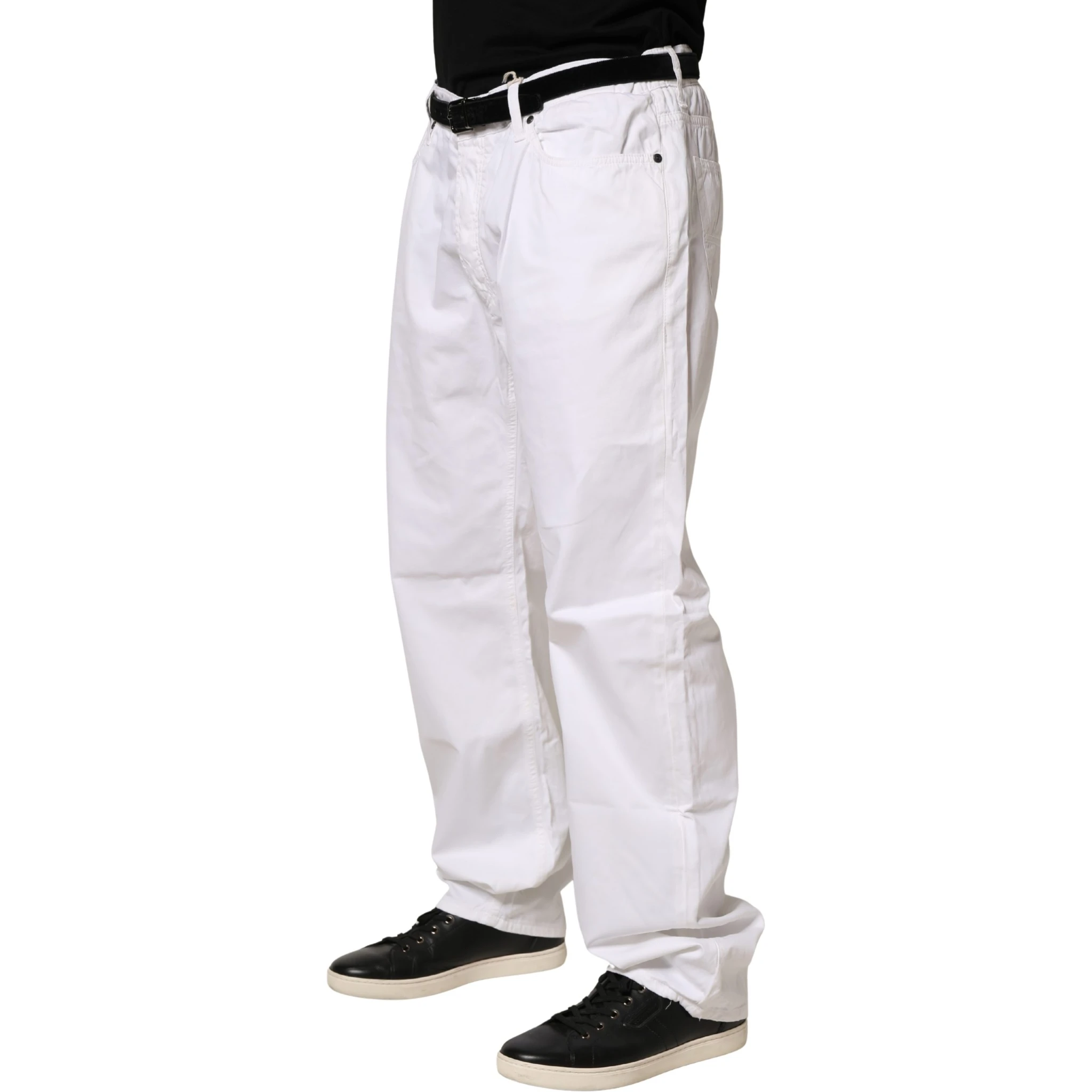 White Cotton Stretch Straight Casual Men Denim Trouser Jeans