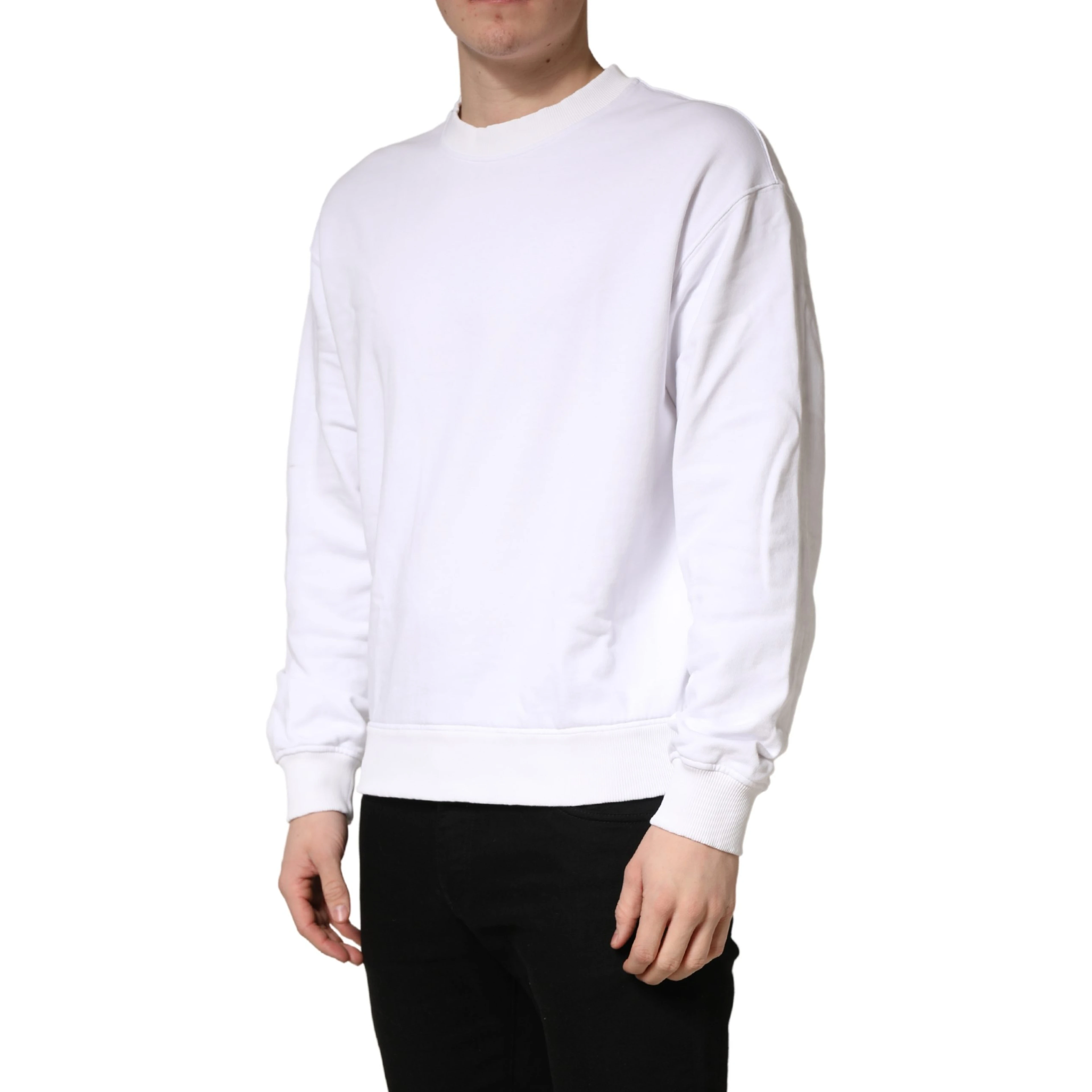 White Cotton Crew Neck Sweatshirt Sweater