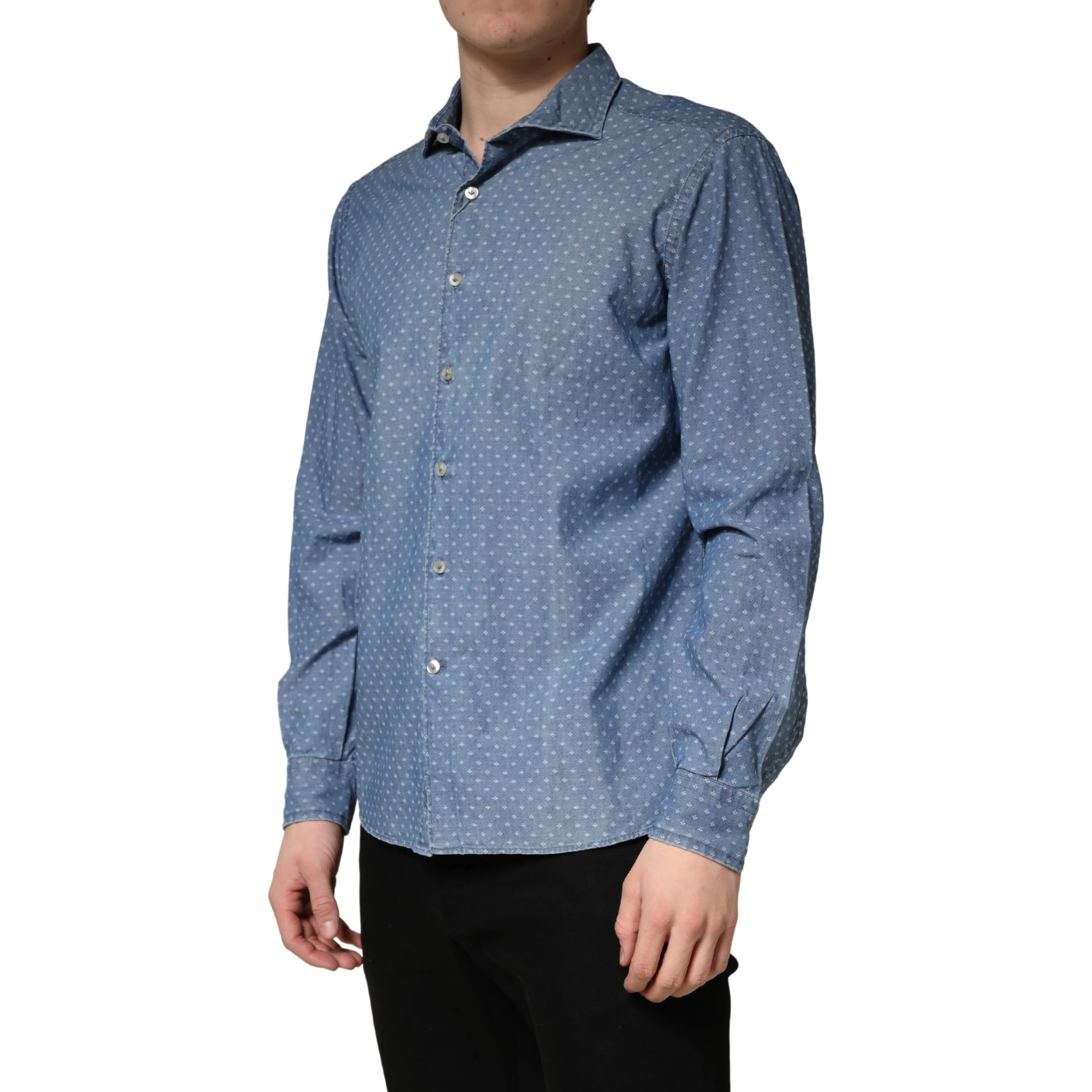 Blue Long Sleeve Collared Casual Shirt
