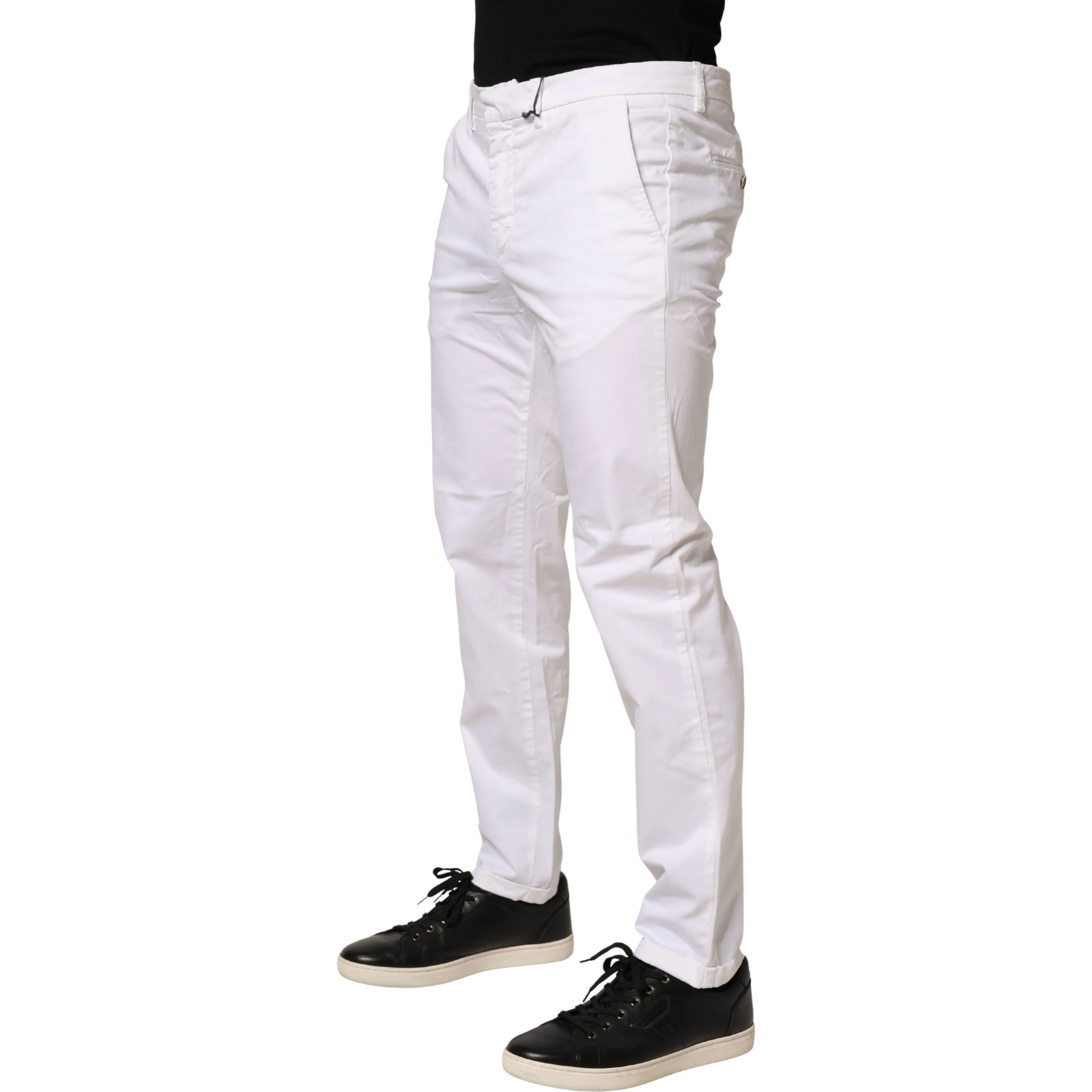 White Mid Waist Cotton Stretch Casual Men Trouser Pants