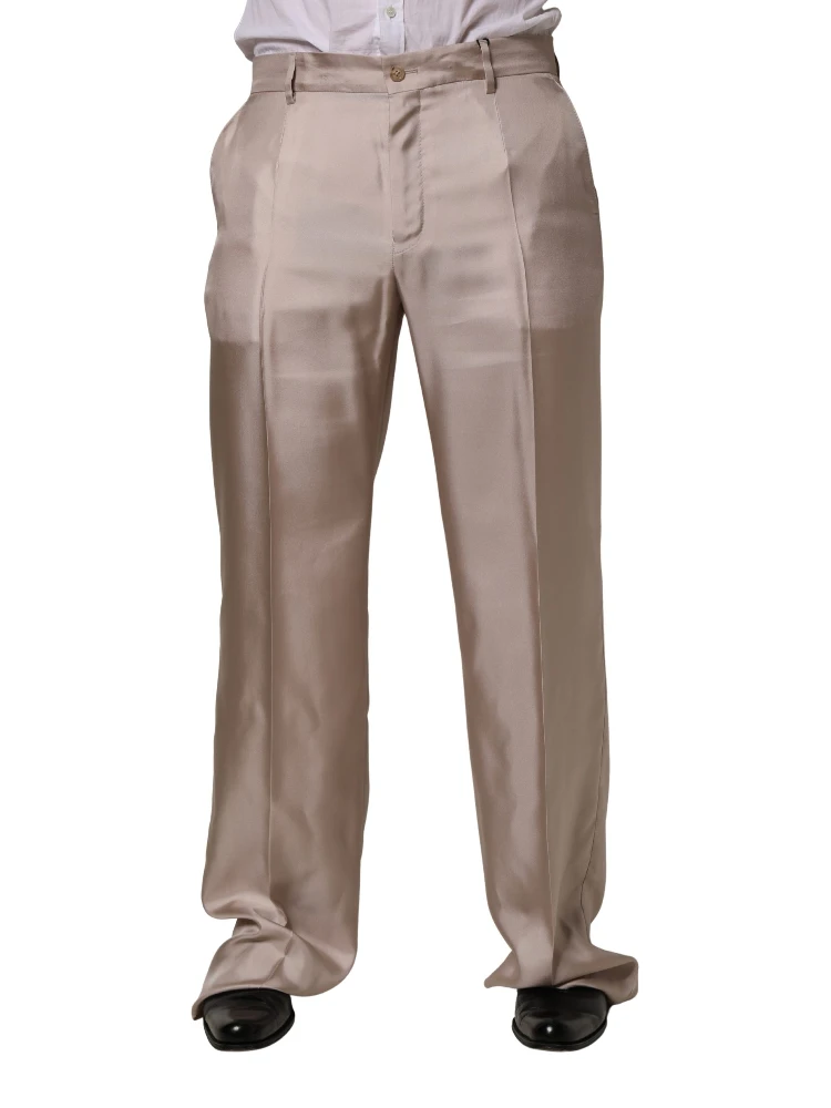 Beige Silk Straight Formal DressTrouser Pants