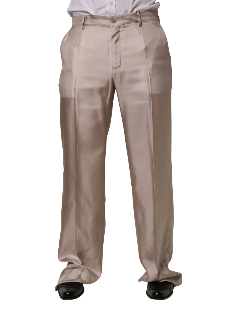 Beige Silk Straight Formal DressTrouser Pants