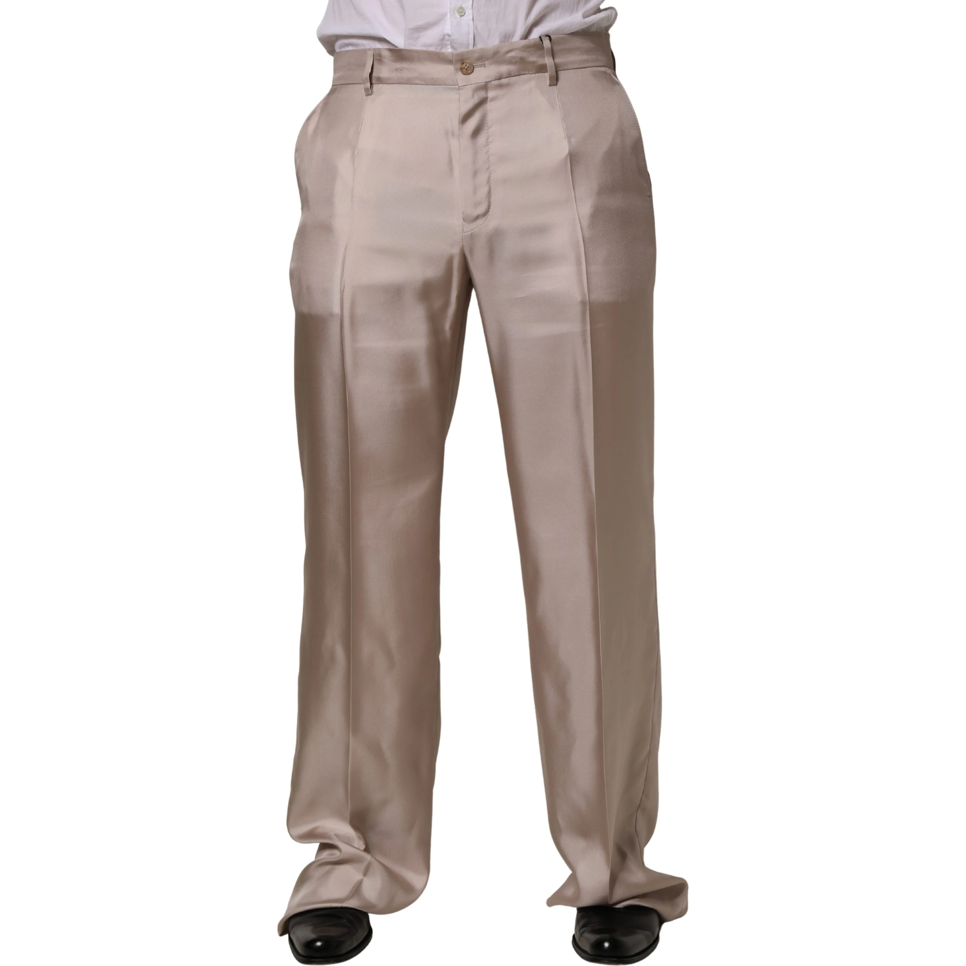 Beige Silk Straight Formal DressTrouser Pants