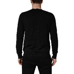 Black Logo Knitted Crew Neck Men Pullover Sweater