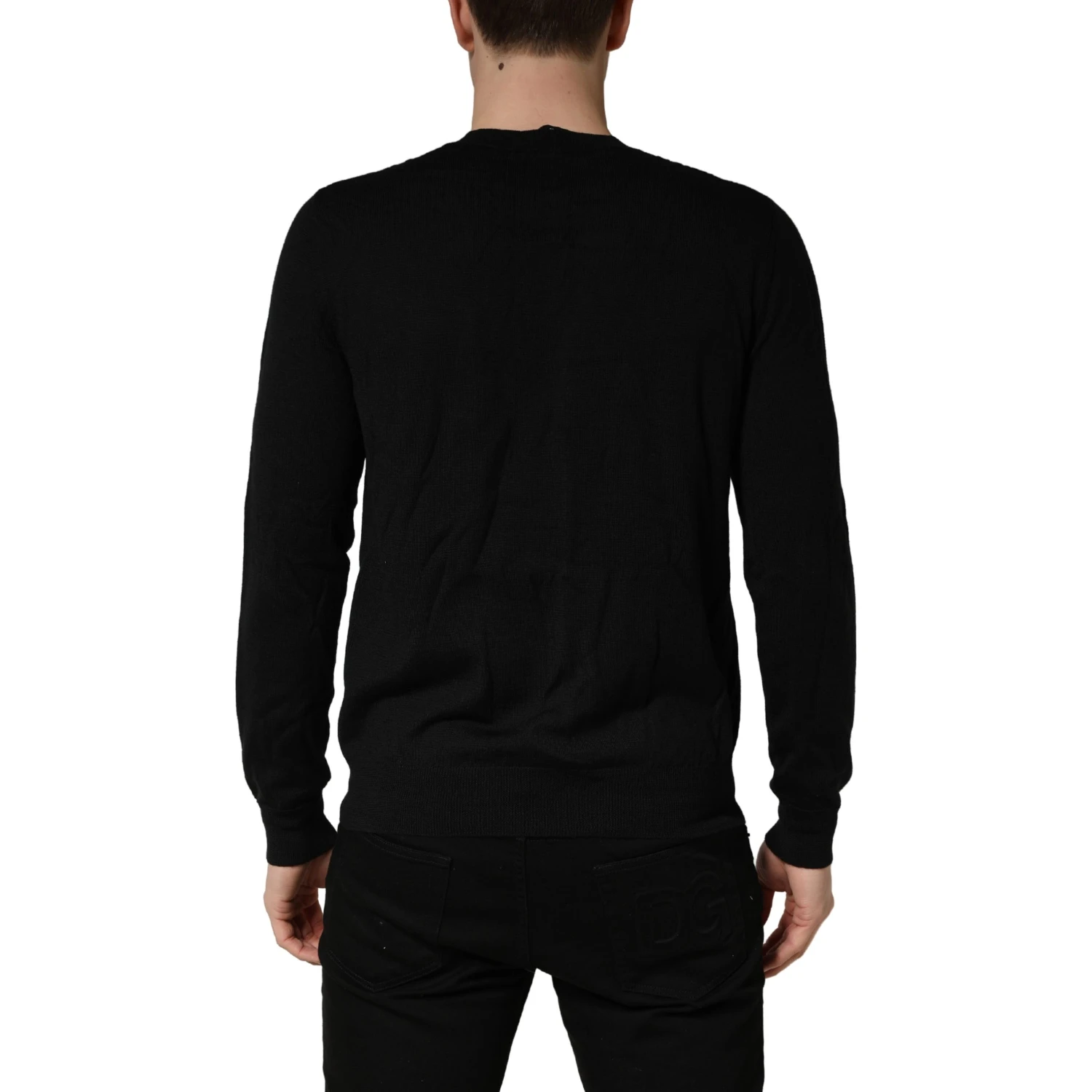 Black Logo Knitted Crew Neck Men Pullover Sweater