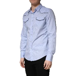 Light Blue Slim Fit Collared Long Sleeve Casual Shirt