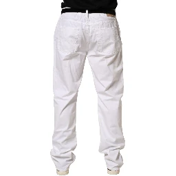 White Cotton Stretch Straight Casual Men Denim Trouser Jeans