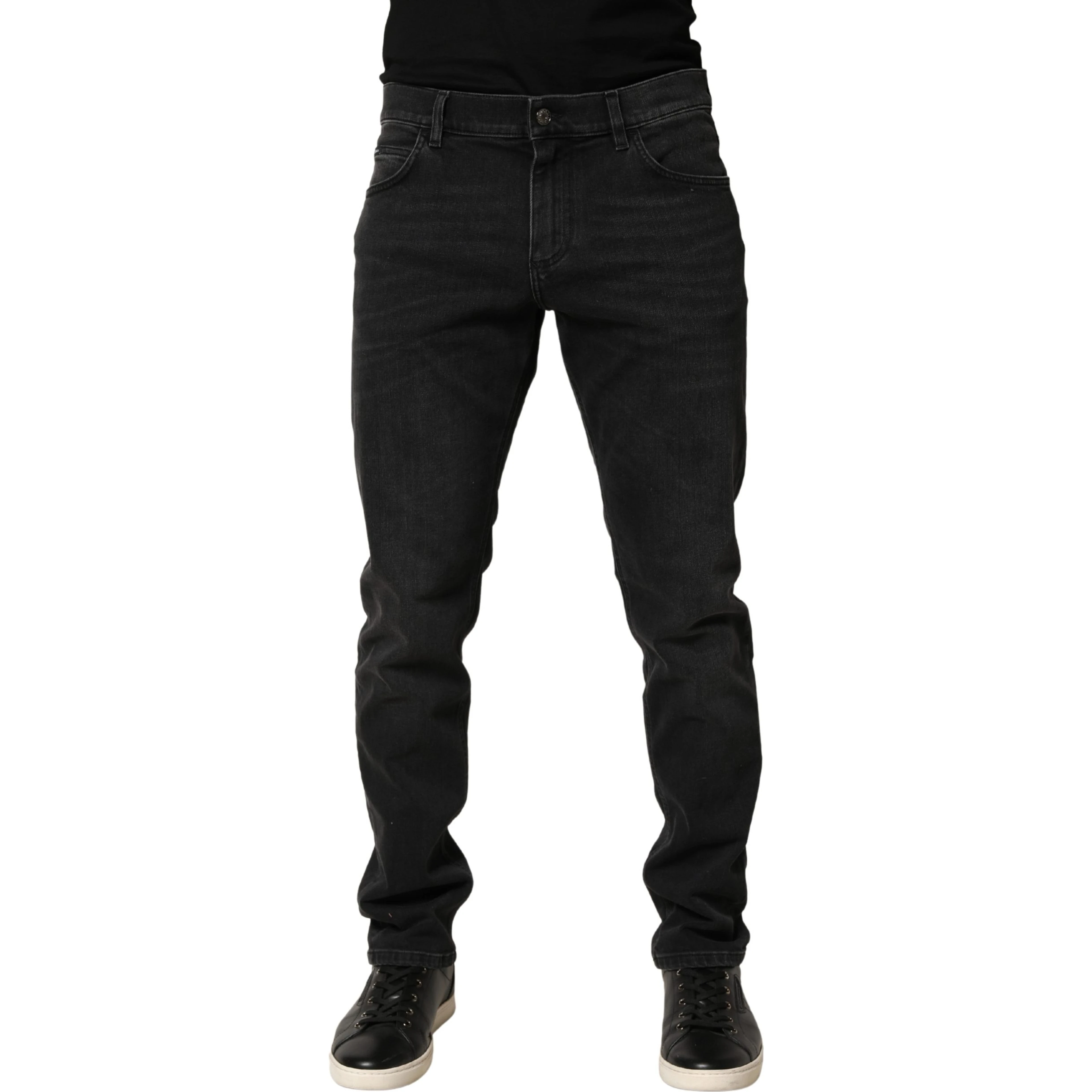 Black Cotton Stretch Regular SkinnyDenim Jeans