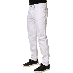 White Mid Waist Cotton Skinny Denim Men Trouser Jeans
