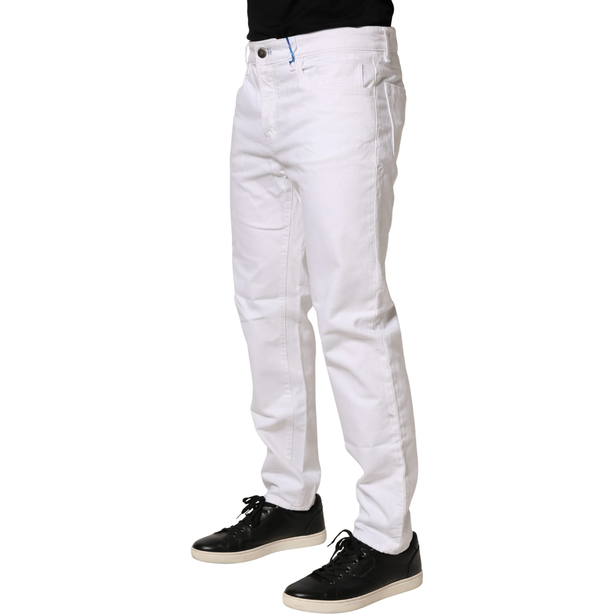 White Mid Waist Cotton Skinny Denim Men Trouser Jeans