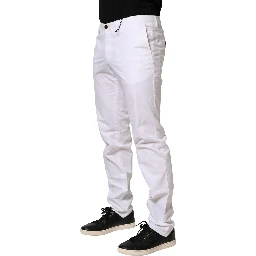 White Mid Waist Skinny Chino Casual Trouser Pants