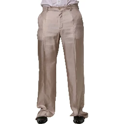 Beige Silk Straight Formal DressTrouser Pants
