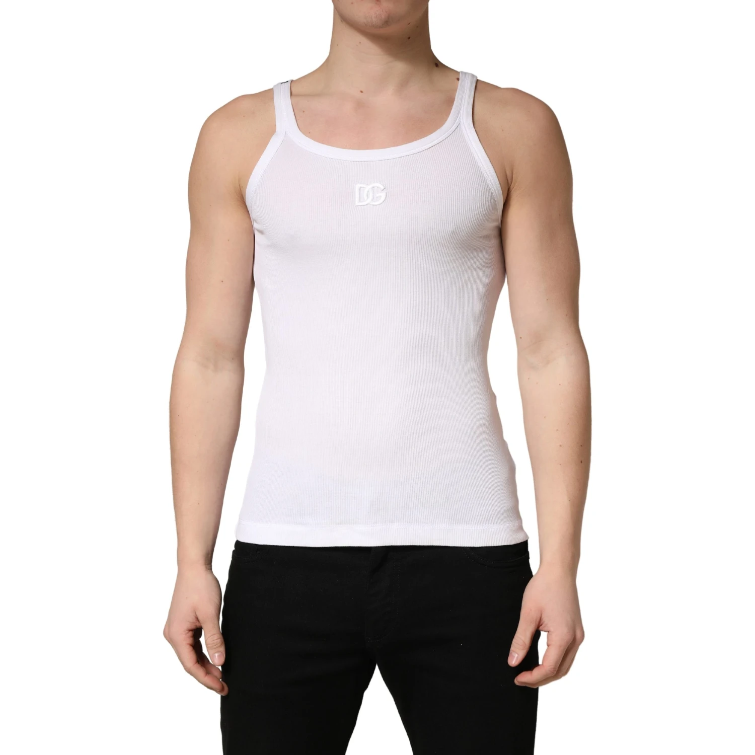 White Ribbed Cotton Sleeveless Tank T-shirt