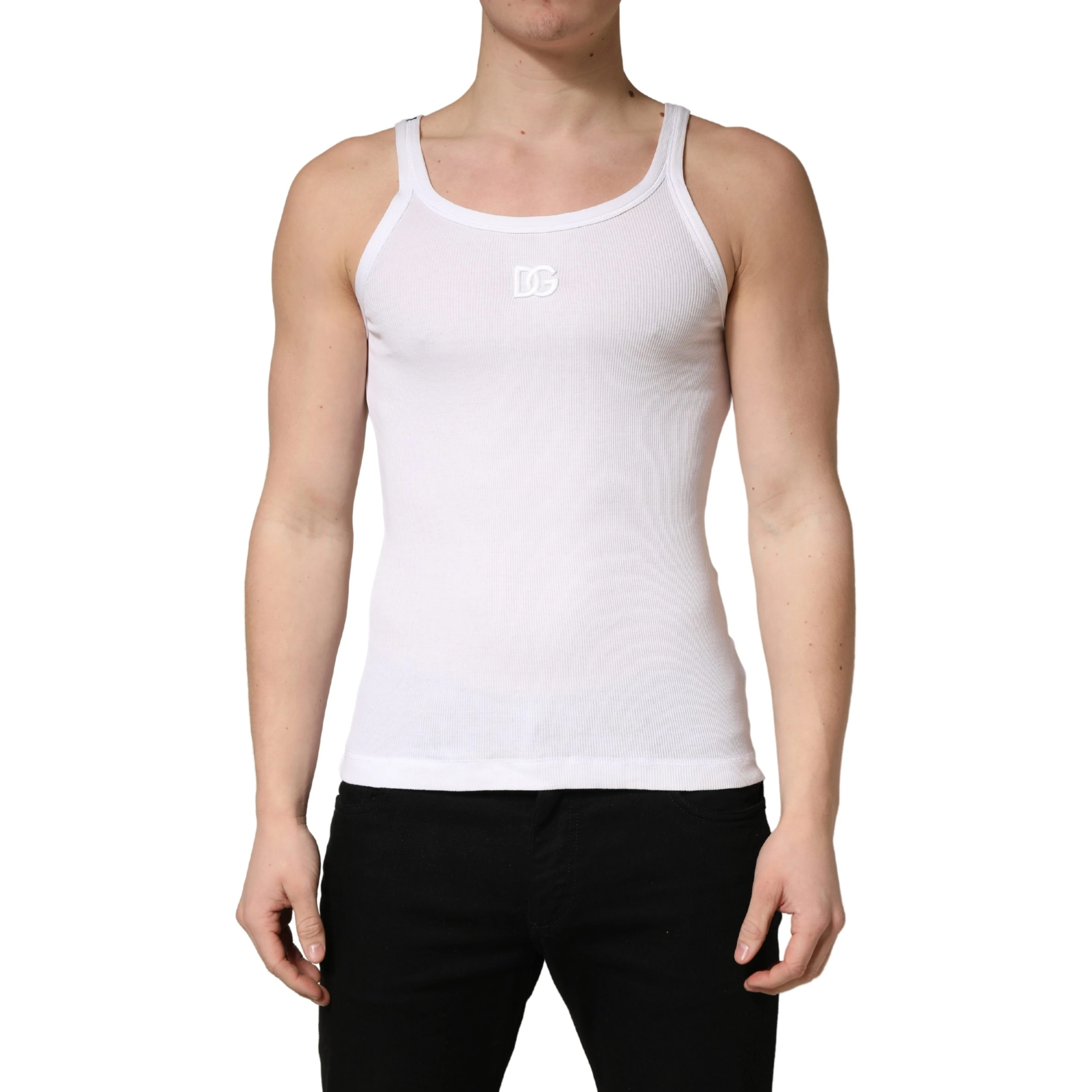 White Ribbed Cotton Sleeveless Tank T-shirt