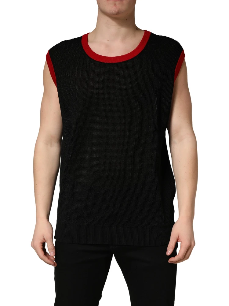 Black Crew Neck Sleeveless Men Knit Vest T-shirt