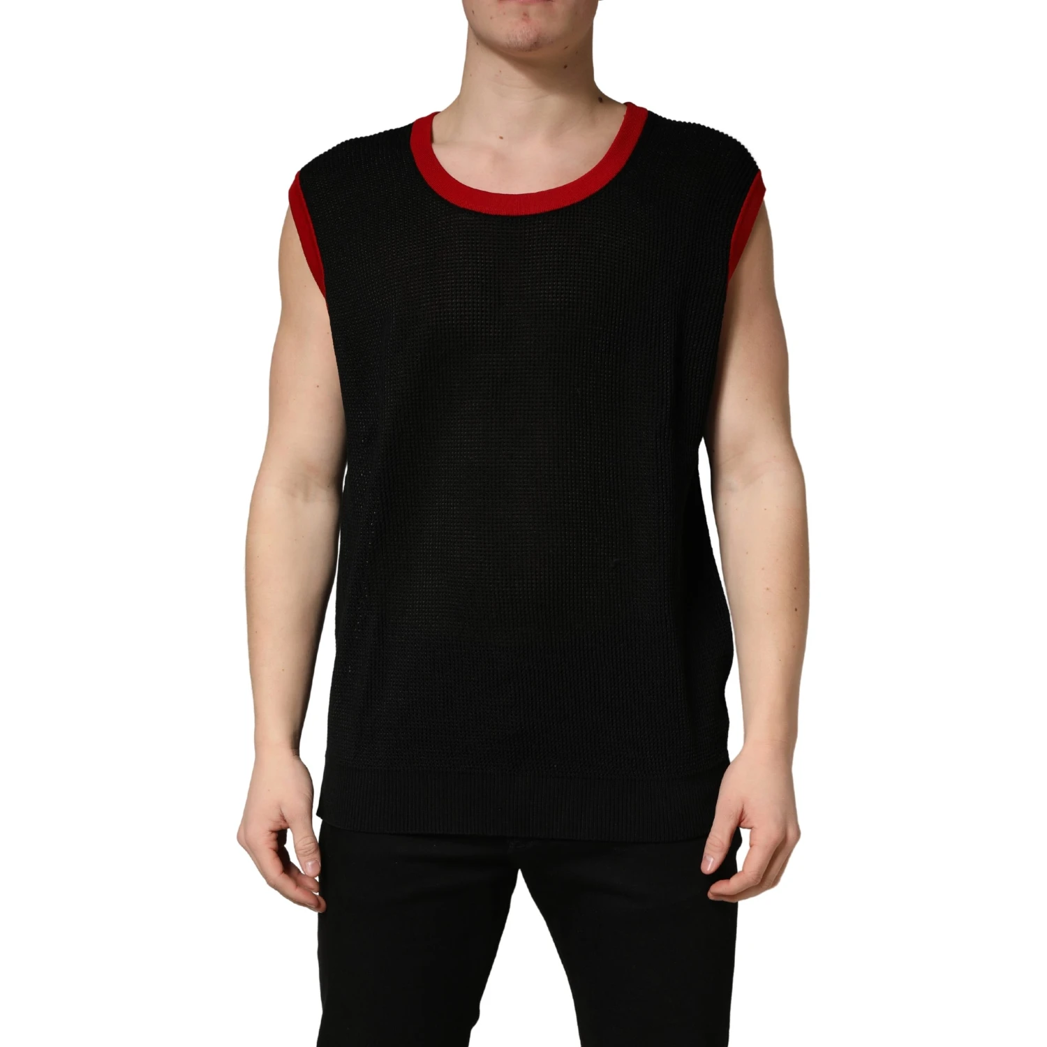 Black Crew Neck Sleeveless Men Knit Vest T-shirt