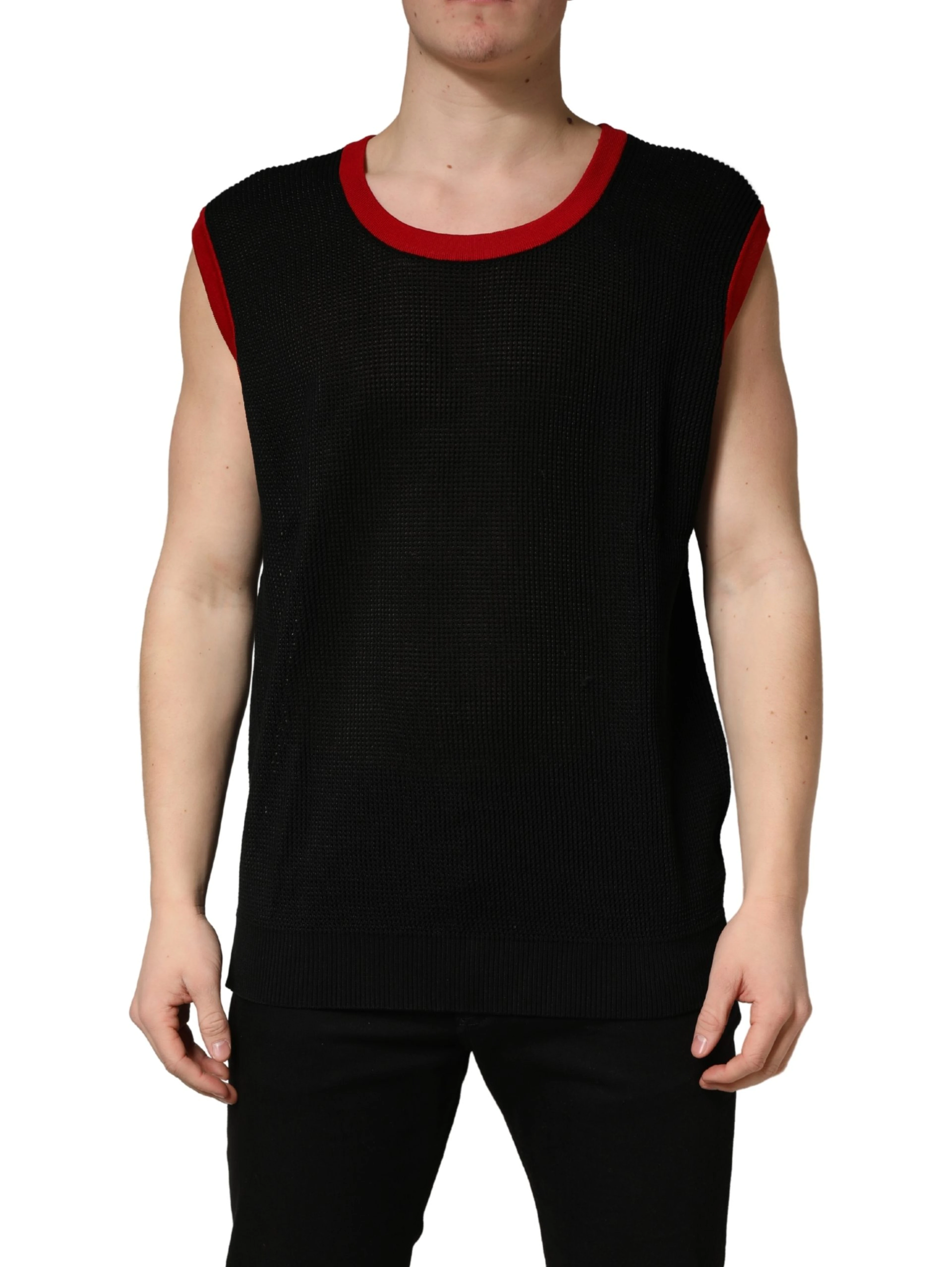 Black Crew Neck Sleeveless Men Knit Vest T-shirt