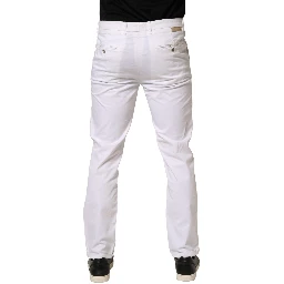 White Mid Waist Cotton Stretch Casual Men Trouser Pants