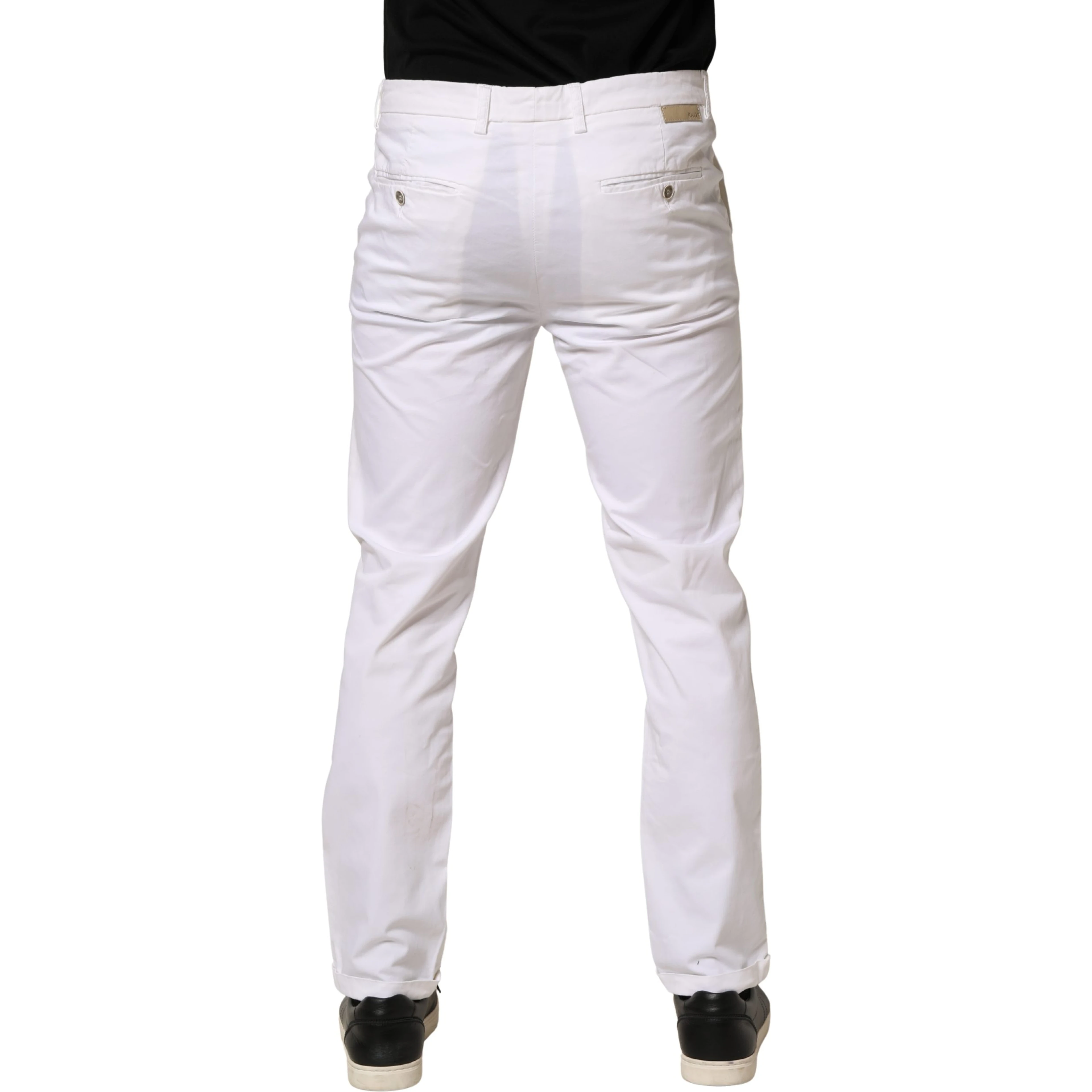 White Mid Waist Cotton Stretch Casual Men Trouser Pants