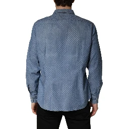 Blue Long Sleeve Collared Casual Shirt