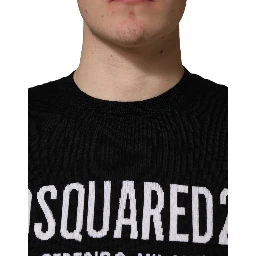 Black Logo Knitted Crew Neck Men Pullover Sweater