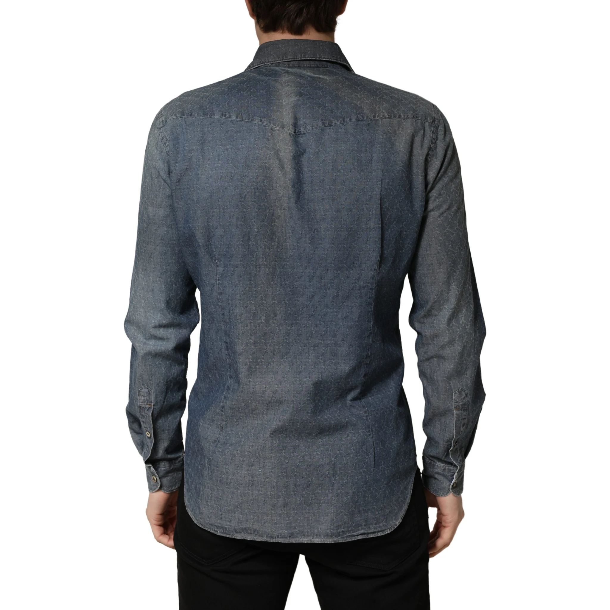 DarkBlue Long Sleeve Collared Denim Shirt