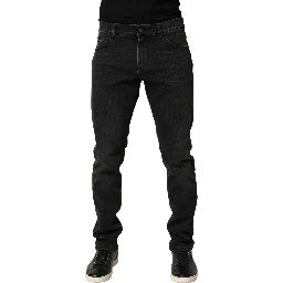 Black Cotton Stretch Regular SkinnyDenim Jeans