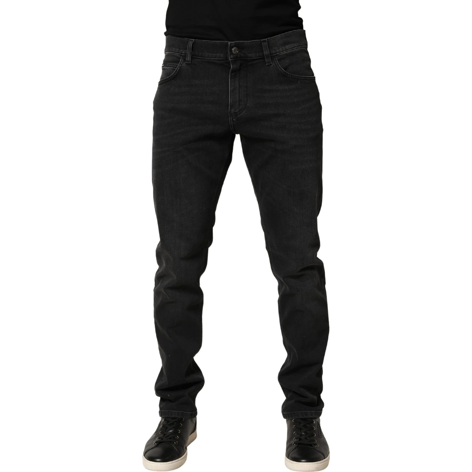 Black Cotton Stretch Regular SkinnyDenim Jeans