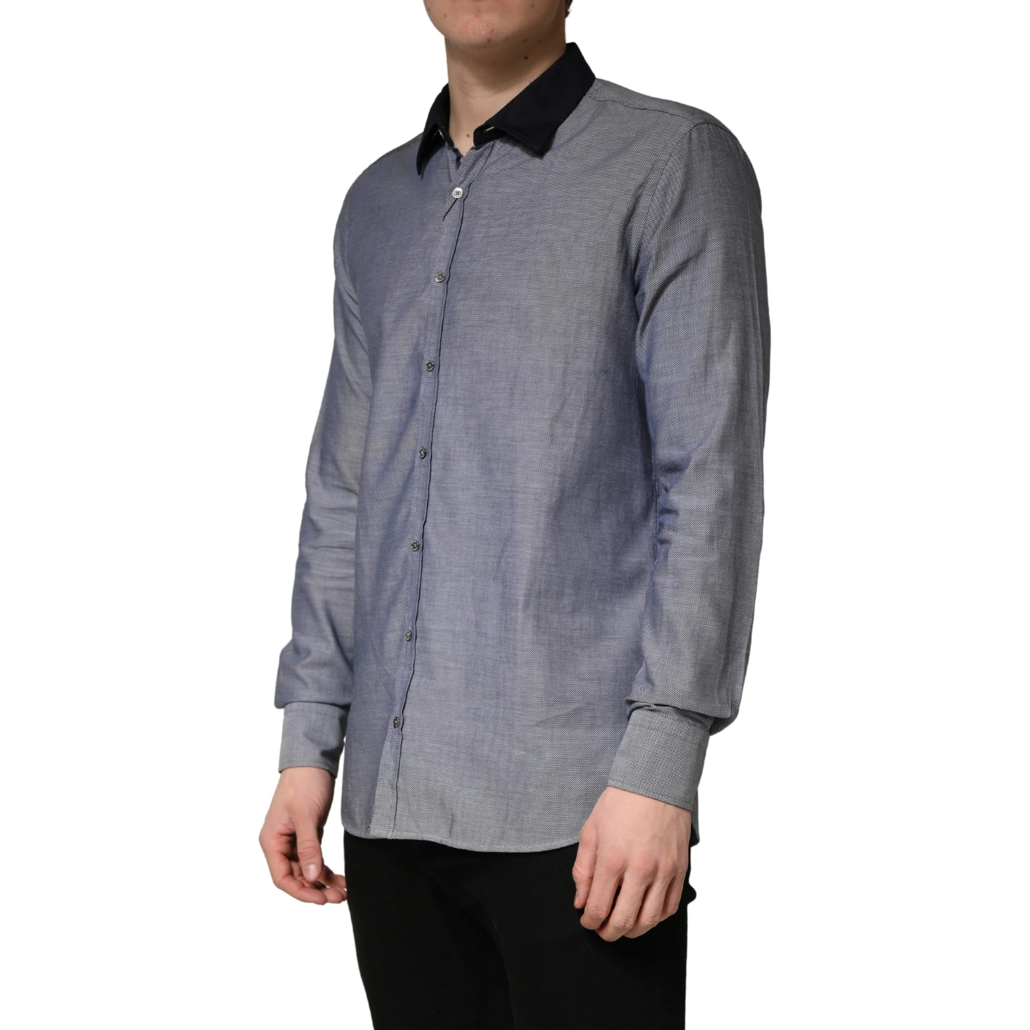 Dark Blue Cotton Long Sleeves Collared Dress Formal Shirt