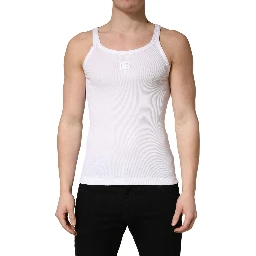 White Ribbed Cotton Sleeveless Tank  T-shirt