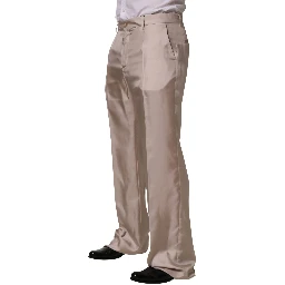 Beige Silk Straight Formal DressTrouser Pants
